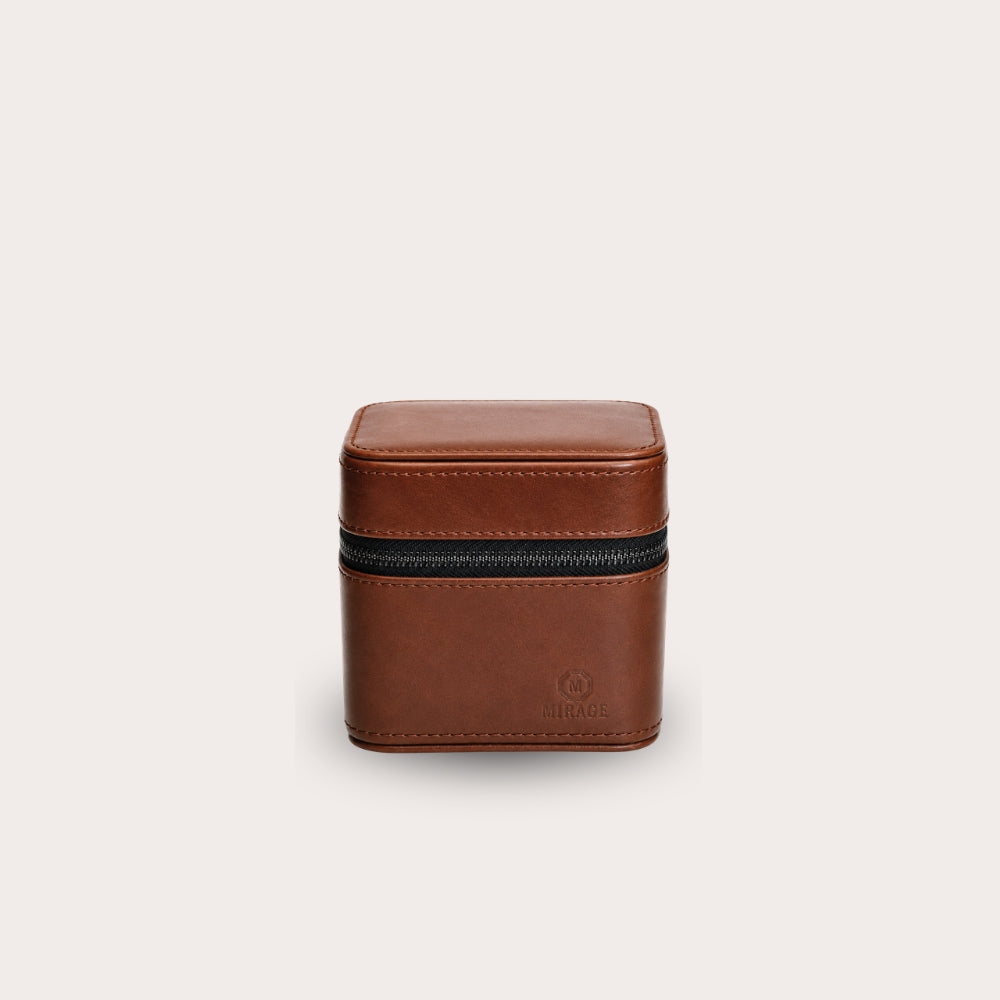 Coffee Brown Leather Watch & Jewelry Travel Case | Mirage Luxury