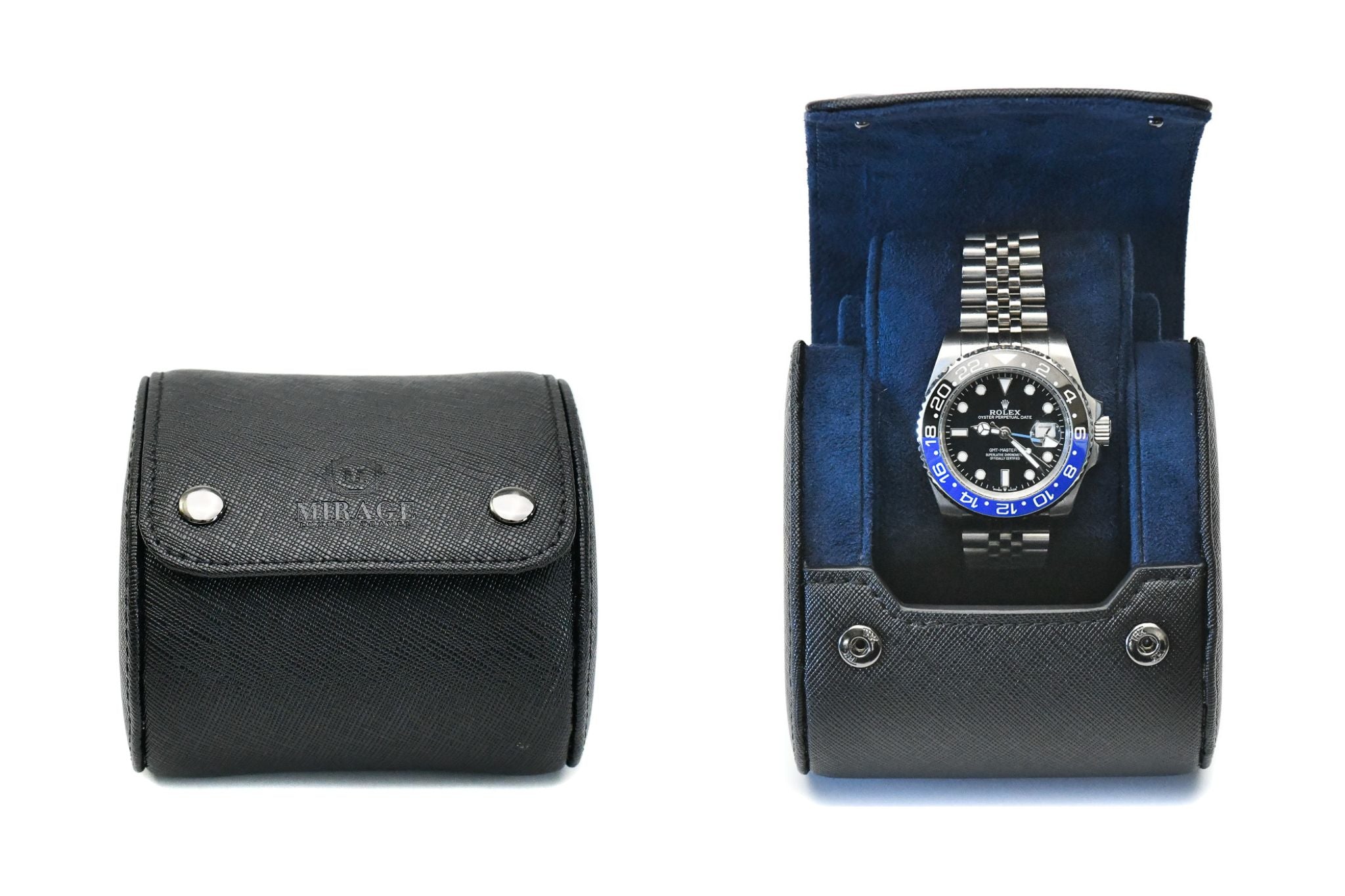Sable Black Saffiano Leather Watch Roll Case 1 Watch MIRAGE LUXURY TRAVEL