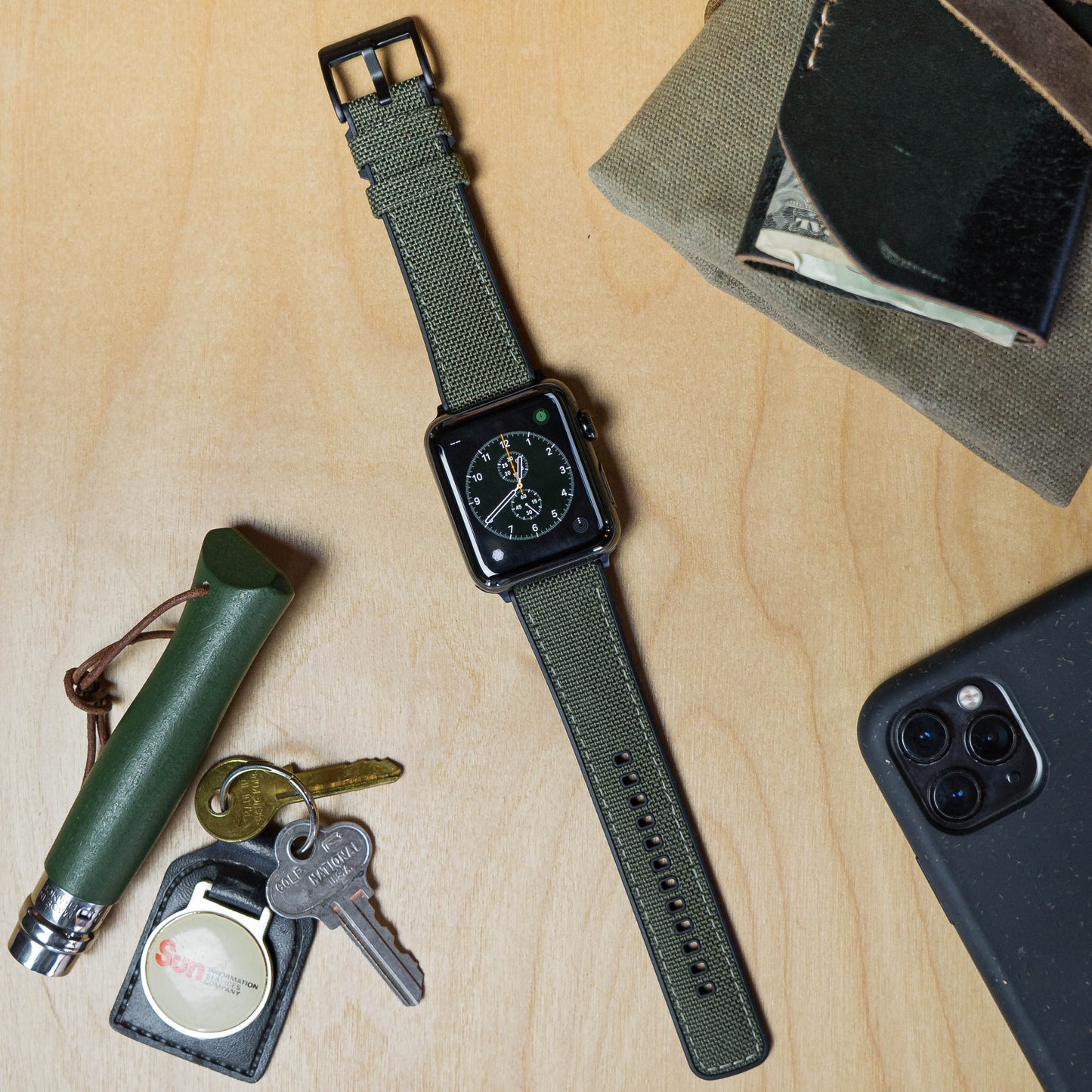 Apple Watch Army Green Cordura Fabric And Silicone Hybrid Watch Band