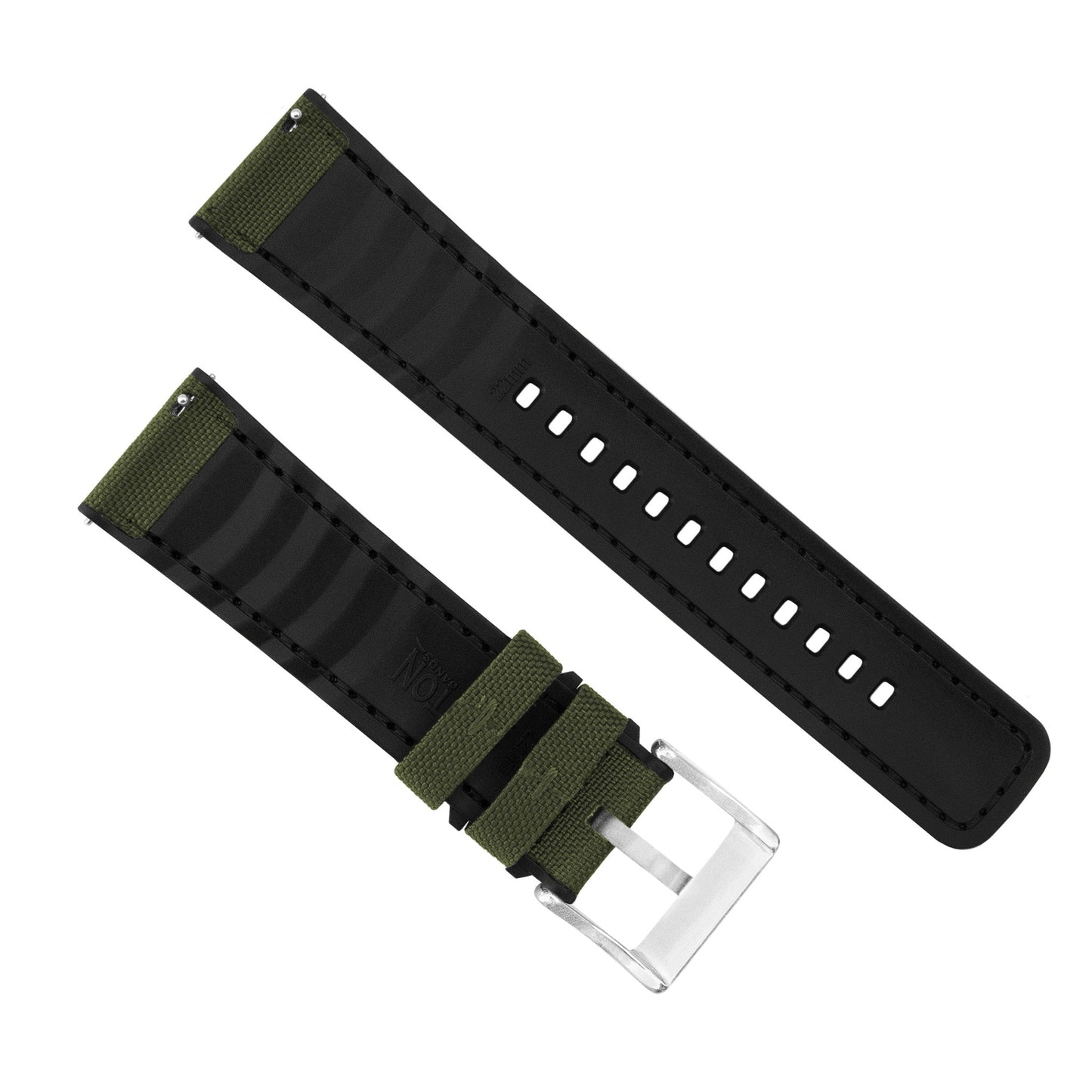 Army Green Cordura Fabric And Silicone Hybrid Watch Band