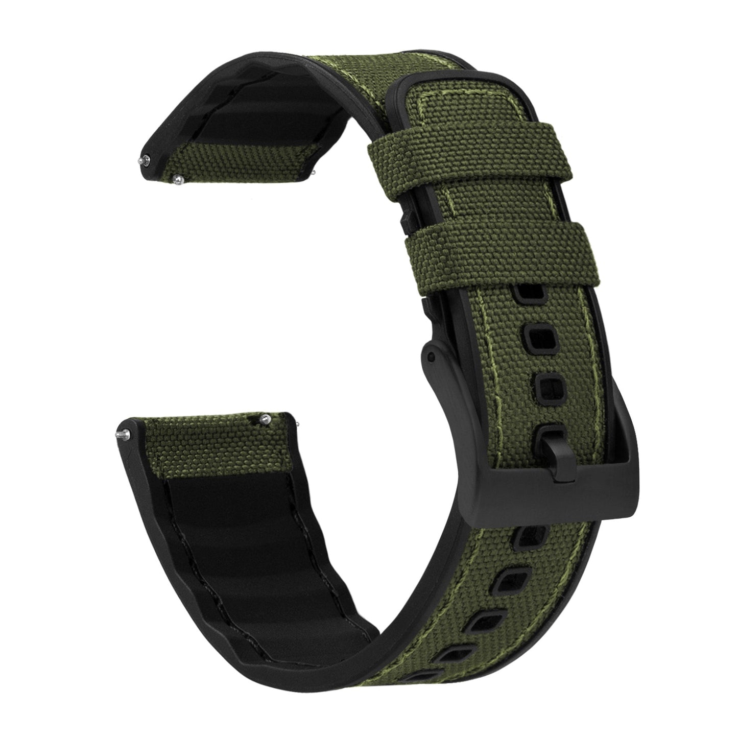 Army Green Cordura Fabric And Silicone Hybrid Watch Band