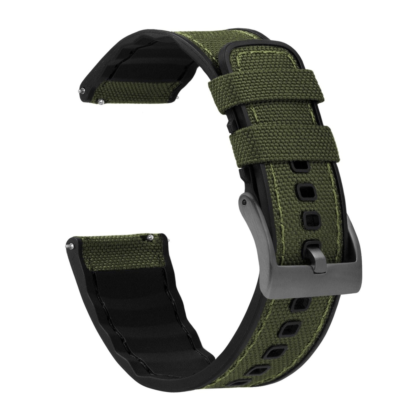 Army Green Cordura Fabric And Silicone Hybrid Watch Band