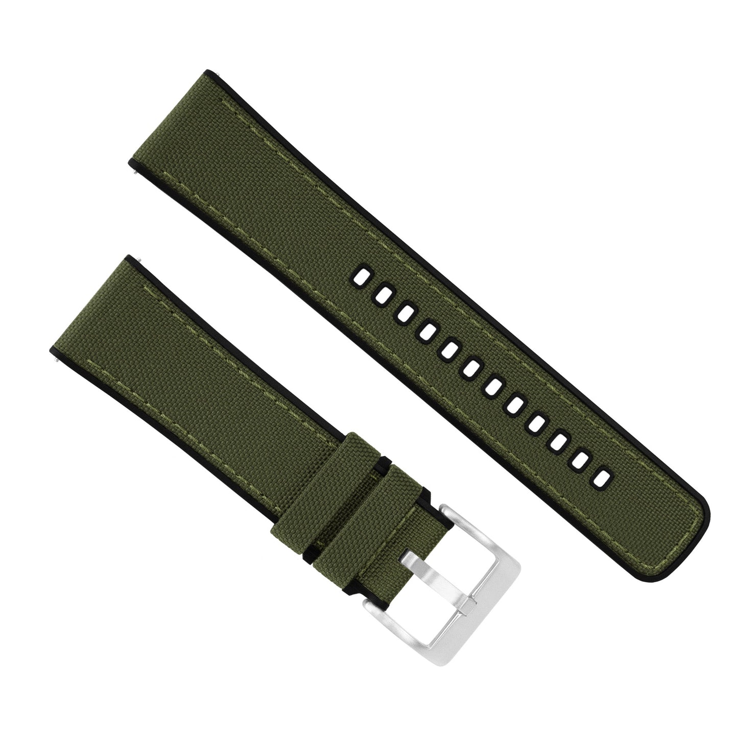 Army Green Cordura Fabric And Silicone Hybrid Watch Band