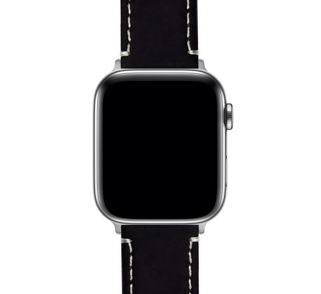 Apple Black Leather White Stitching Watch Band