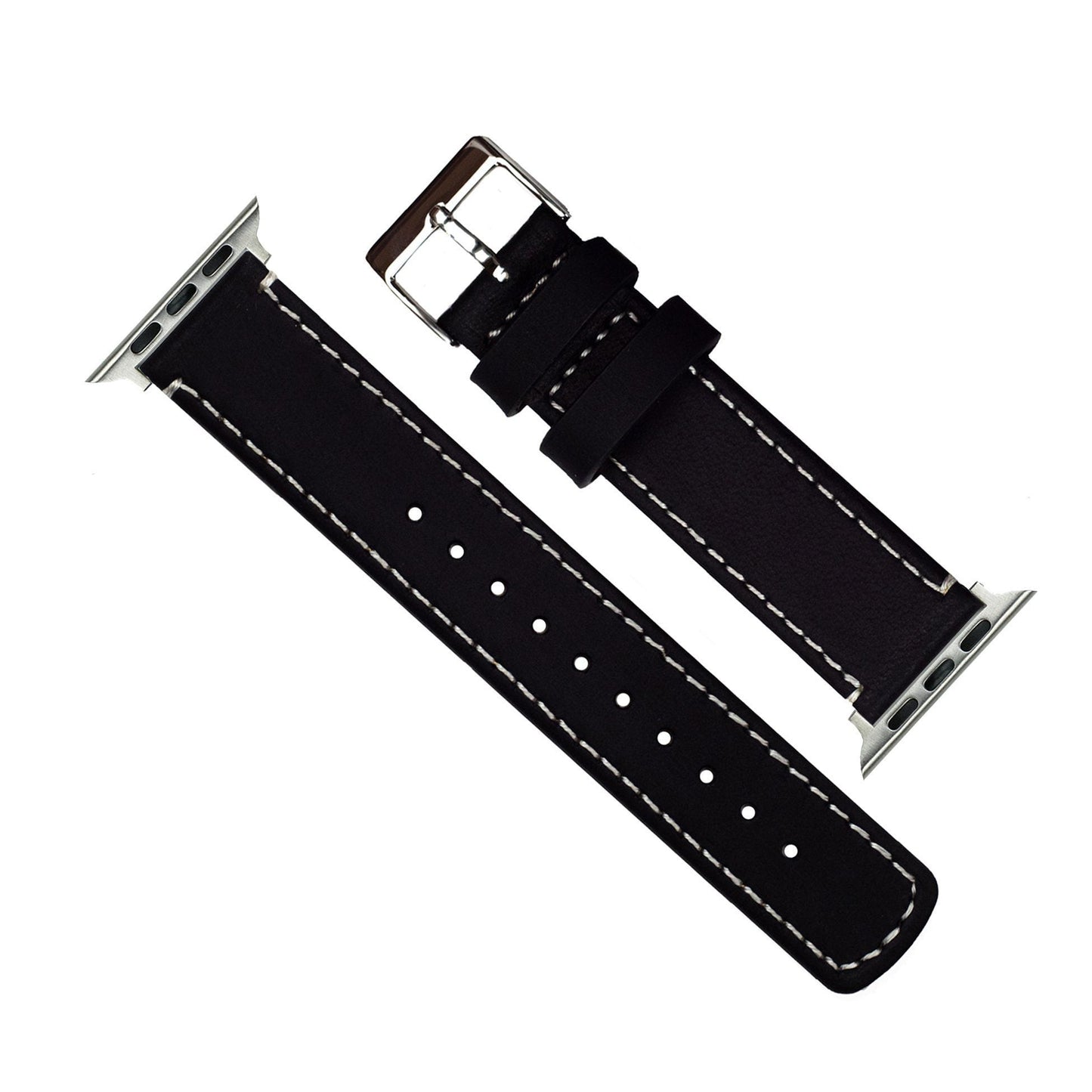 Apple Black Leather White Stitching Watch Band