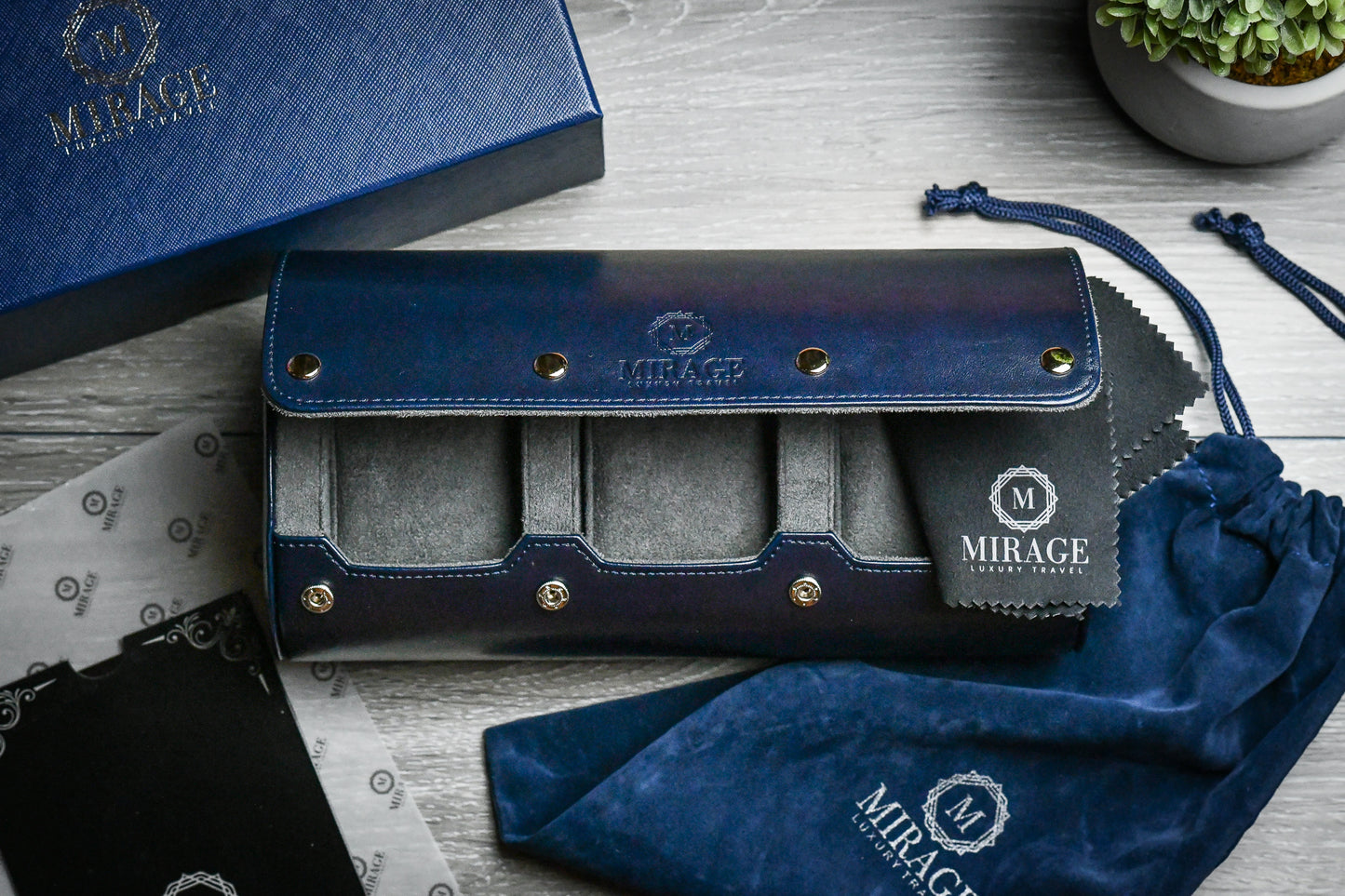 Midnight Blue Watch Roll - 3 Orologi
