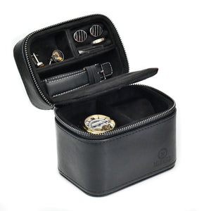 Watch and Jewelry Travel Case - Genuine Leather - Obsedian Black