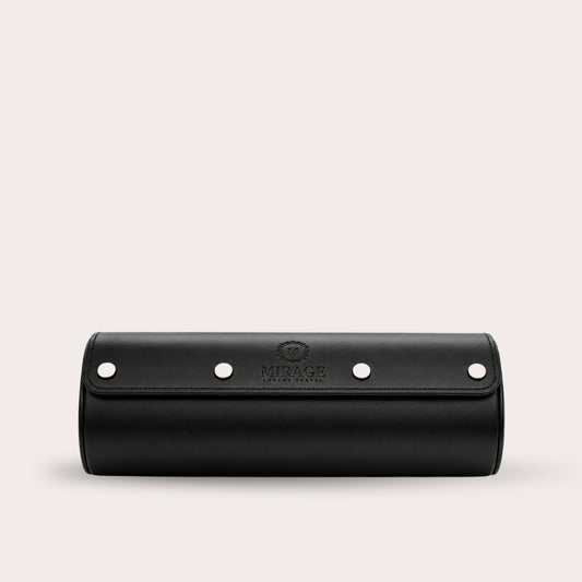 3 Watch Travel Case Vegan Leather Watch Roll (Super Black)