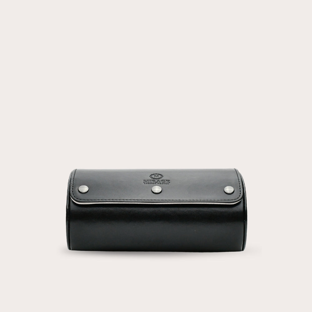 2 Watch Travel Case Vegan Leather Watch Roll (Jade Black - White Interior)