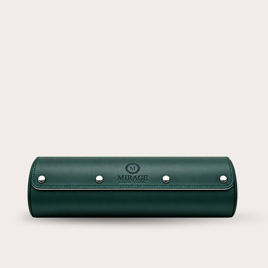 3 Watch Travel Case Vegan Leather Watch Roll (Royal Green - White Interior)
