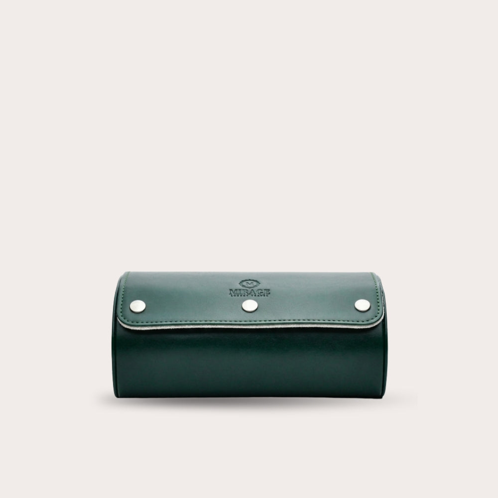 2 Watch Travel Case Vegan Leather Watch Roll (Royal Green - White Interior)
