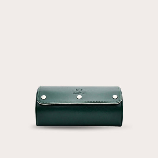 2 Watch Travel Case Vegan Leather Watch Roll (Royal Green - White Interior)