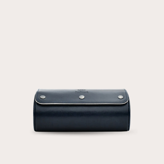 2 Watch Travel Case Vegan Leather Watch Roll (Midnight Blue - White Interior)