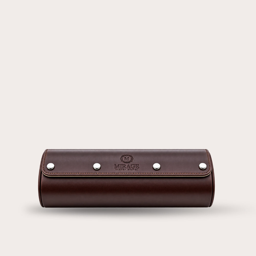 3 Watch Travel Case Vegan Leather Watch Roll (Espresso Brown - White Interior)