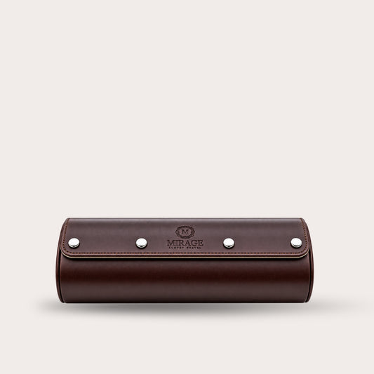 3 Watch Travel Case Vegan Leather Watch Roll (Espresso Brown - White Interior)