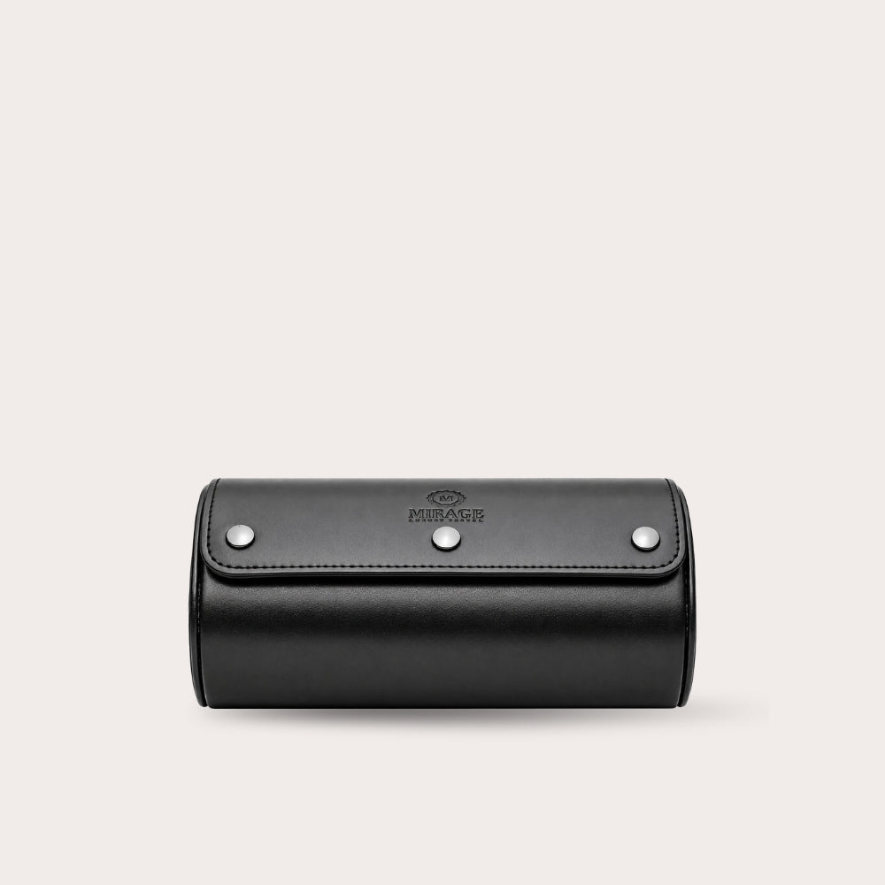 2 Watch Travel Case Vegan Leather Watch Roll (Super Black)