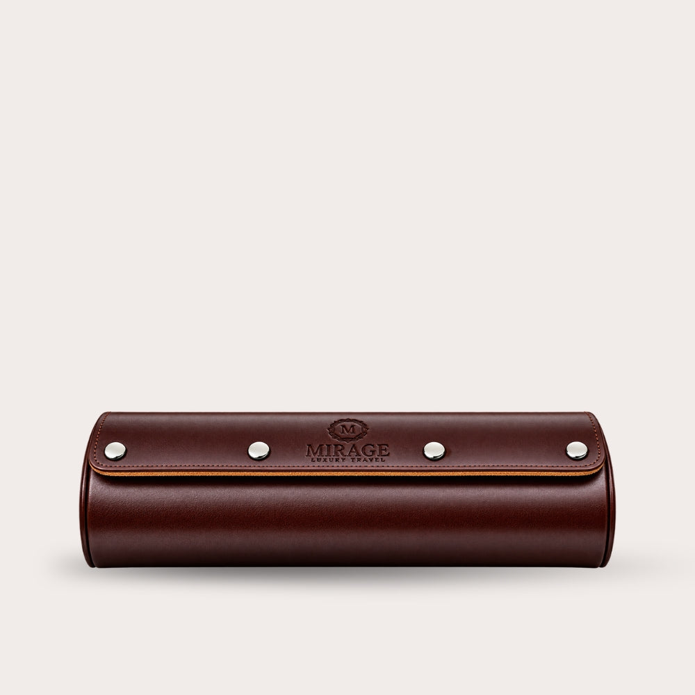 3 Watch Travel Case Vegan Leather Watch Roll (Espresso Brown)