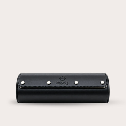 3 Watch Travel Case Vegan Leather Watch Roll (Jade Black - White Interior)