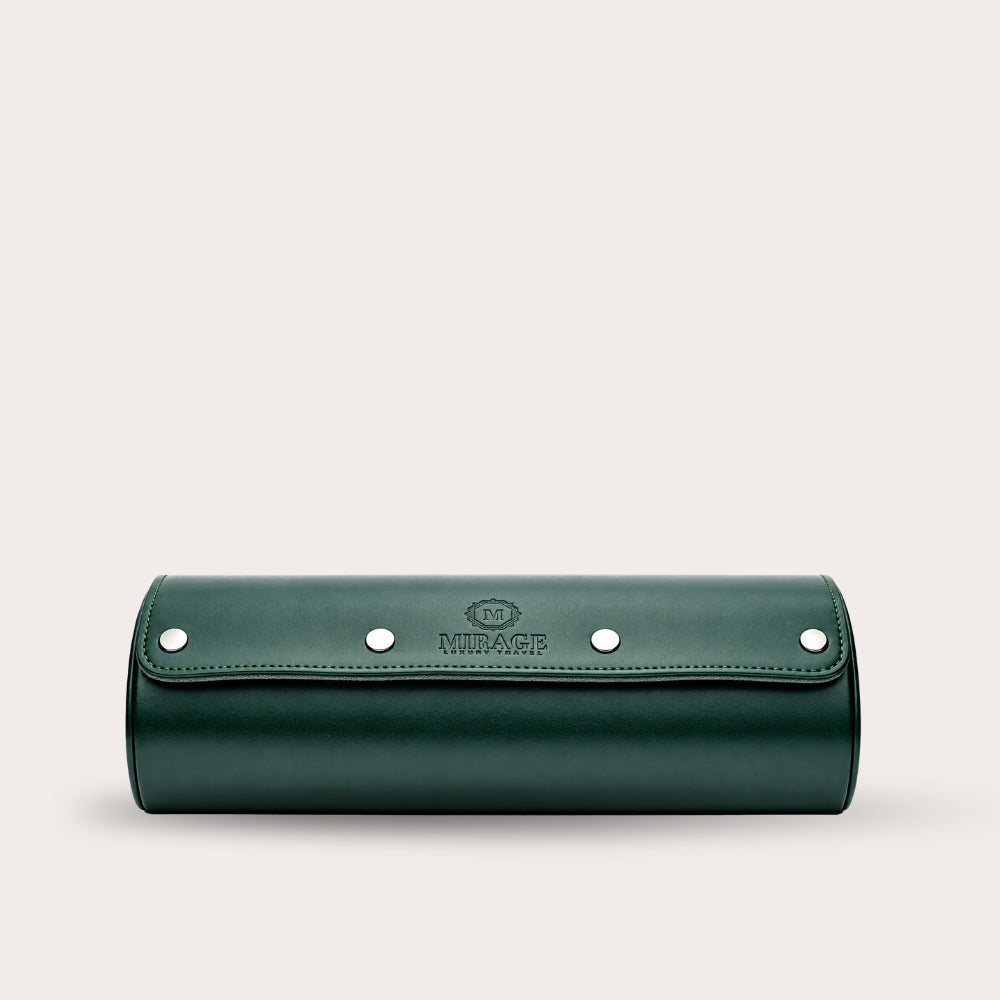 3 Watch Travel Case Vegan Leather Watch Roll (Royal Green)