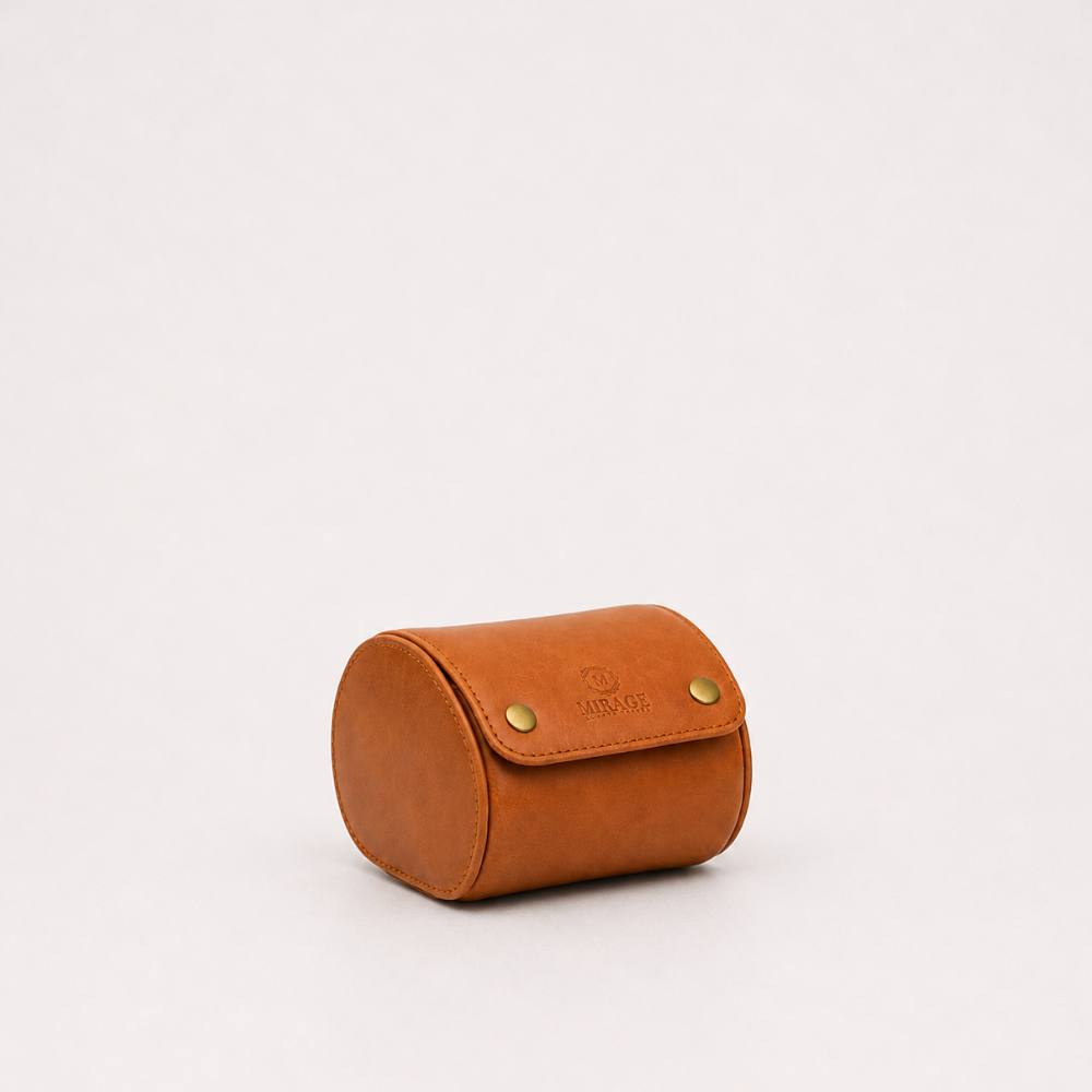 1 Watch Travel Case Full-grain Leather Watch Roll (Tawny Brown)