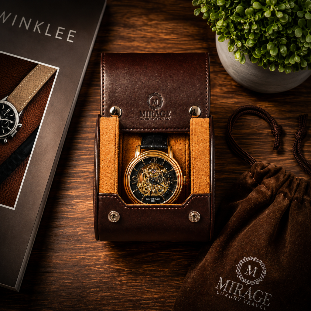 1 Watch Travel Case Vegan Leather Watch Roll (Espresso Brown)