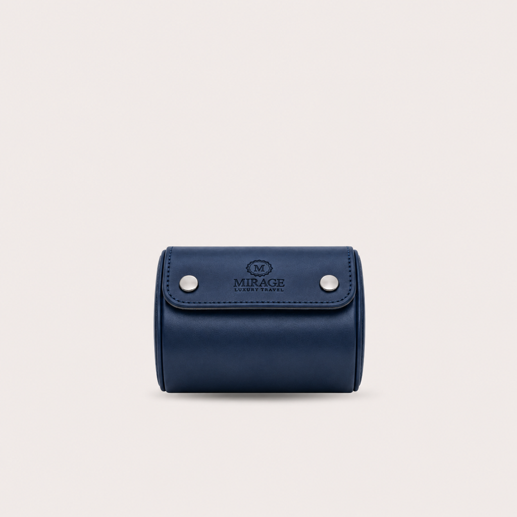 1 Watch Travel Case Vegan Leather Watch Roll (Midnight Blue - White Interior)