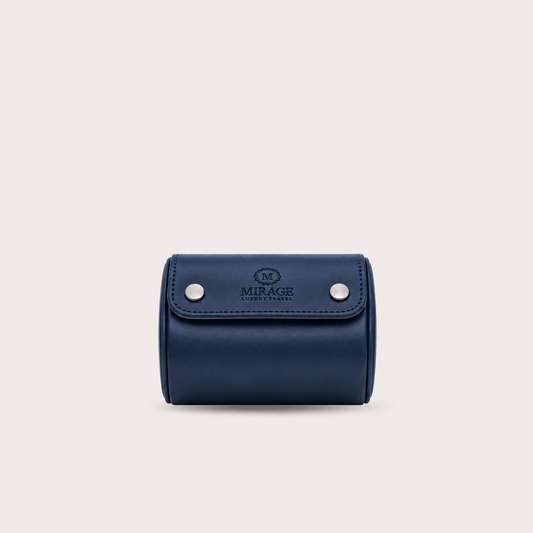 1 Watch Travel Case Vegan Leather Watch Roll (Midnight Blue - White Interior)