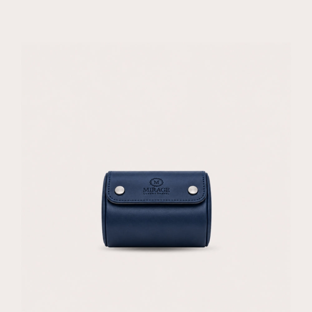1 Watch Travel Case Vegan Leather Watch Roll (Midnight Blue - White Interior)