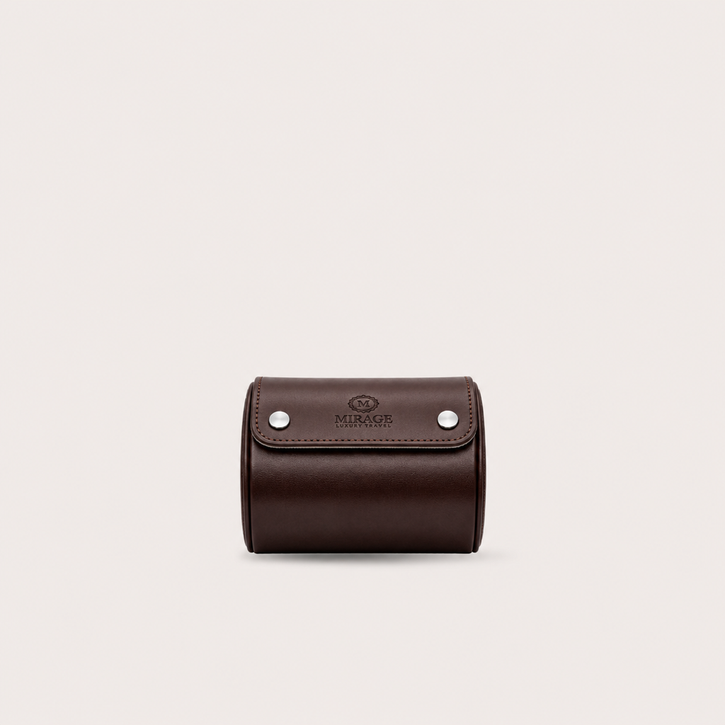 1 Watch Travel Case Vegan Leather Watch Roll (Espresso Brown Ivory White)