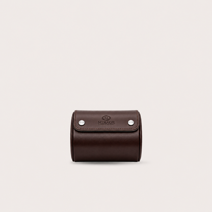 1 Watch Travel Case Vegan Leather Watch Roll (Espresso Brown Ivory White)