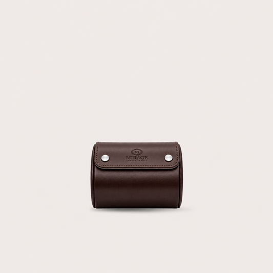1 Watch Travel Case Vegan Leather Watch Roll (Espresso Brown Ivory White)