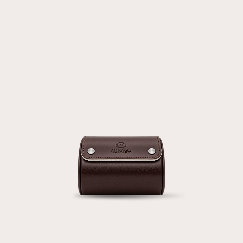 1 Watch Travel Case Vegan Leather Watch Roll (Espresso Brown Ivory White)