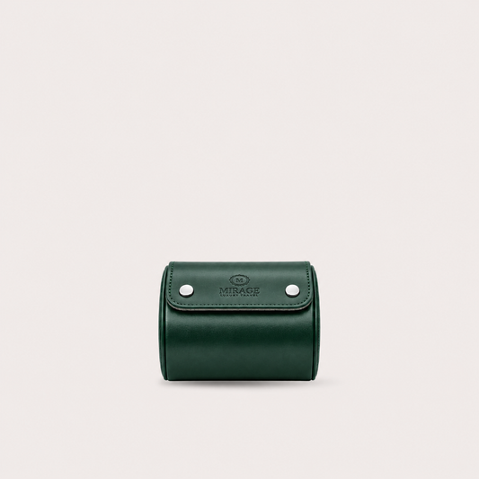 1 Watch Travel Case Vegan Leather Watch Roll (Royal Green - White Interior)