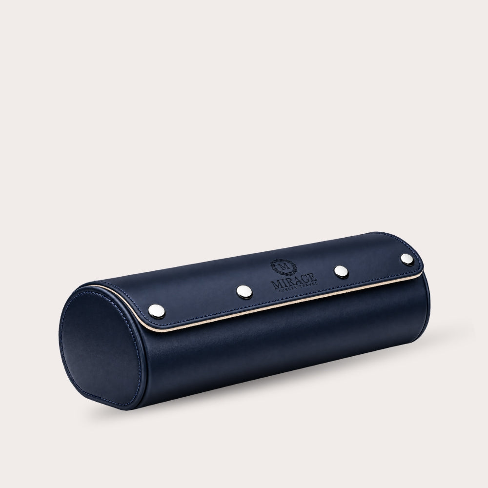 3 Watch Travel Case Vegan Leather Watch Roll (Midnight Blue - White Interior)