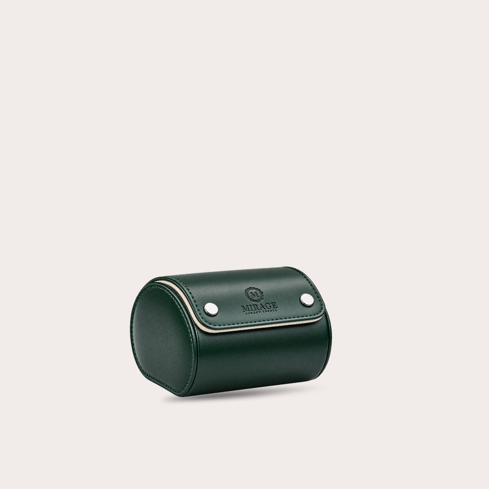 1 Watch Travel Case Vegan Leather Watch Roll (Royal Green - White Interior)
