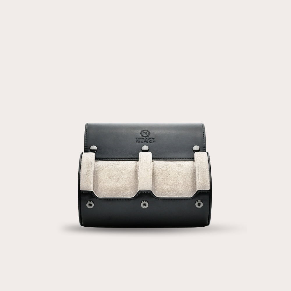 2 Watch Travel Case Vegan Leather Watch Roll (Jade Black - White Interior)