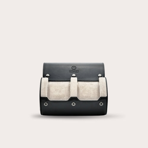 2 Watch Travel Case Vegan Leather Watch Roll (Jade Black - White Interior)