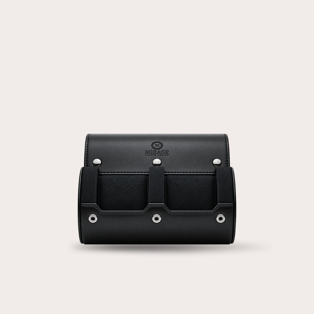 2 Watch Travel Case Vegan Leather Watch Roll (Super Black)