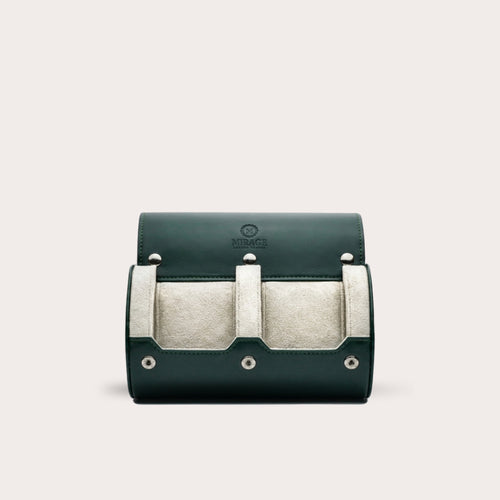 2 Watch Travel Case Vegan Leather Watch Roll (Royal Green - White Interior)