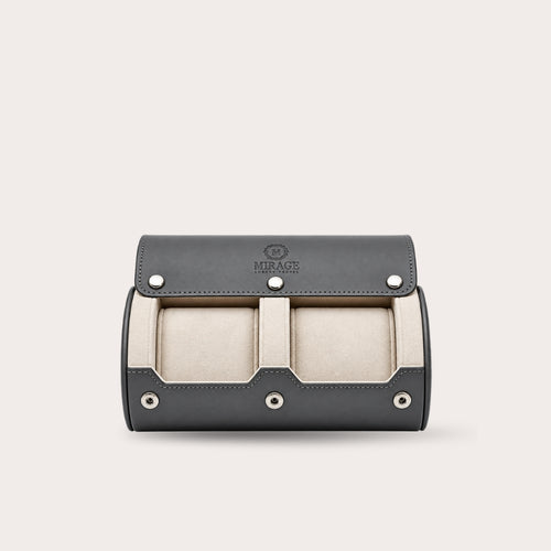 2 Watch Travel Case Vegan Leather Watch Roll (Slate Gray - White Interior)