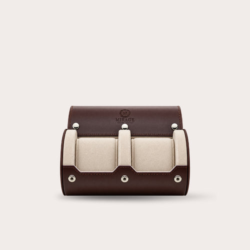 2 Watch Travel Case Vegan Leather Watch Roll (Espresso Brown - White Interior)
