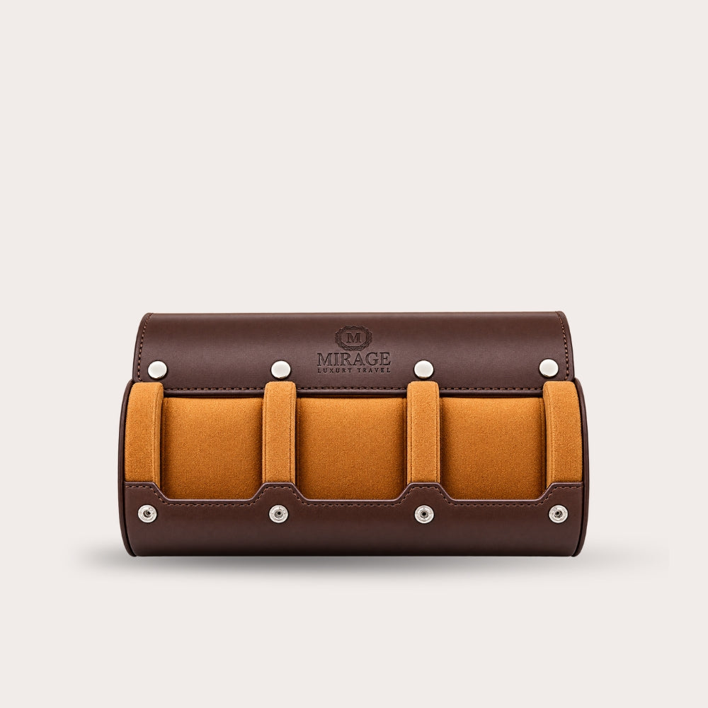 3 Watch Travel Case Vegan Leather Watch Roll (Espresso Brown)