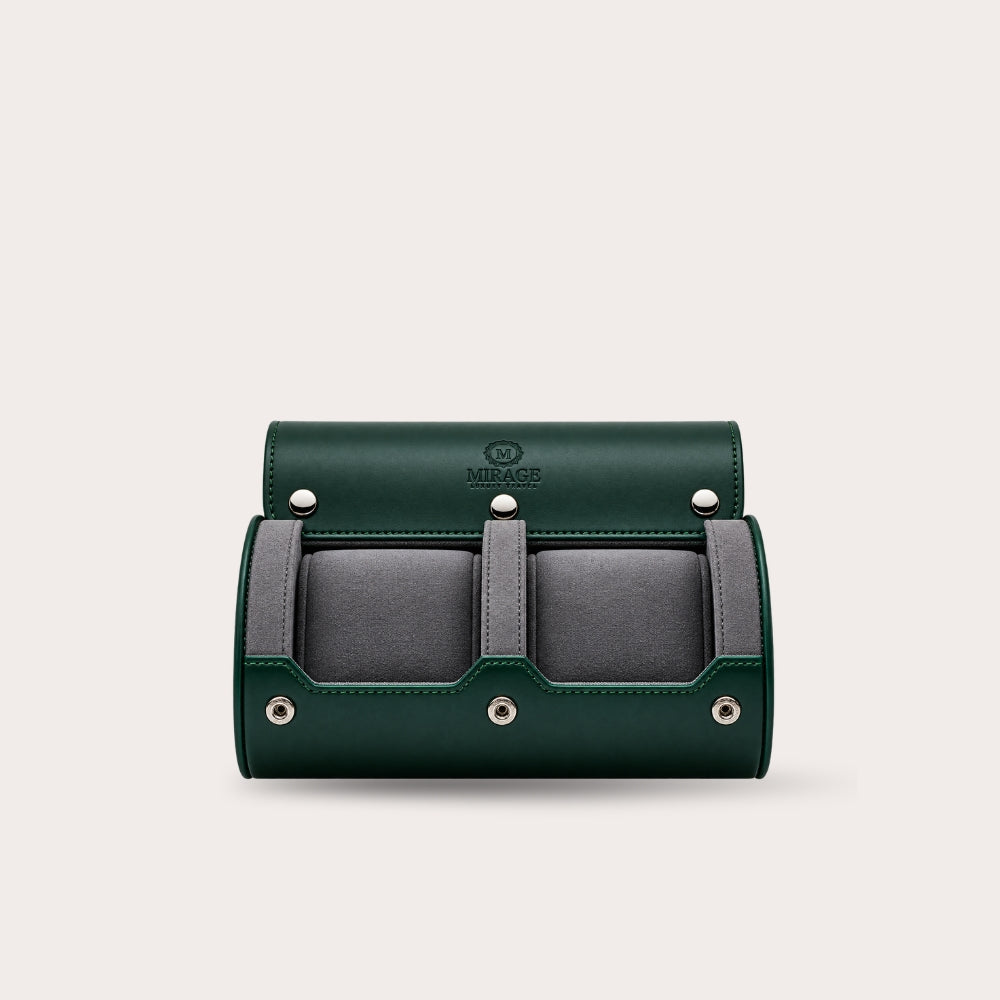 2 Watch Travel Case Vegan Leather Watch Roll (Royal Green)