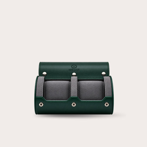 2 Watch Travel Case Vegan Leather Watch Roll (Royal Green)