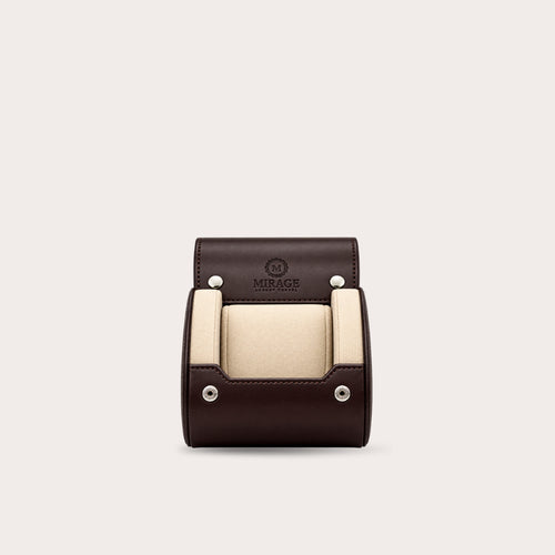 1 Watch Travel Case Vegan Leather Watch Roll (Espresso Brown Ivory White)