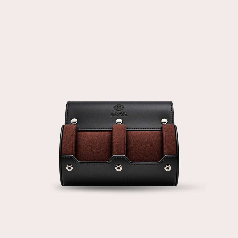 2 Watch Travel Case Vegan Leather Watch Roll (Jade Black)