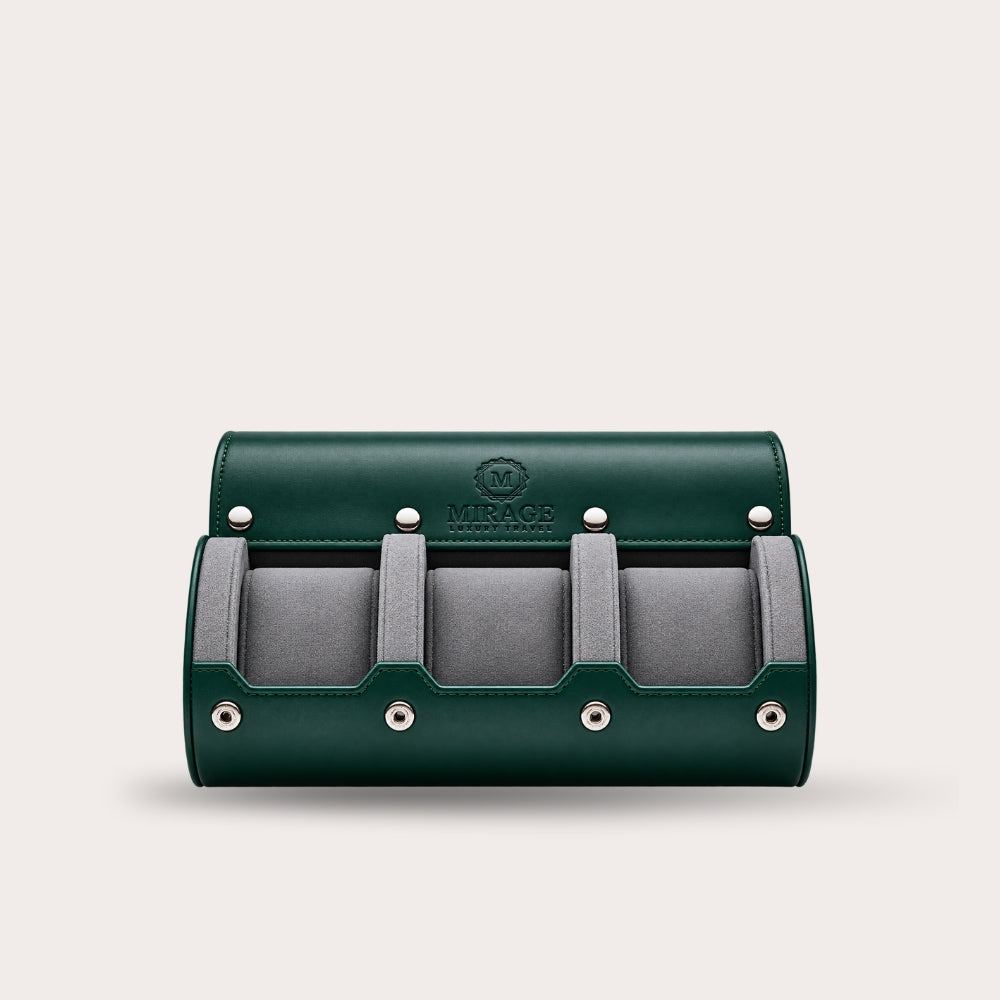 3 Watch Travel Case Vegan Leather Watch Roll (Royal Green)