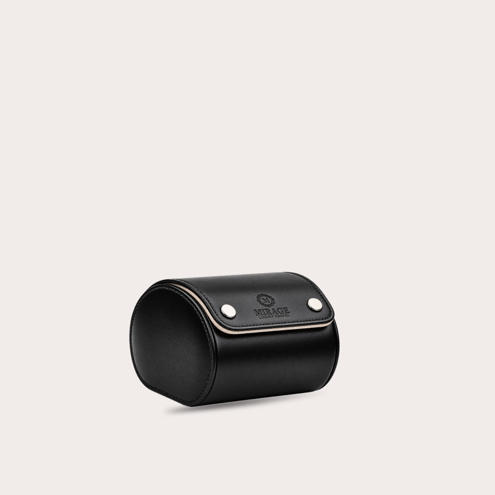 1 Watch Travel Case Vegan Leather Watch Roll (Jade Black - White Interior)