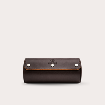 2 Watch Travel Case Vegan Leather Watch Roll (Espresso Brown)