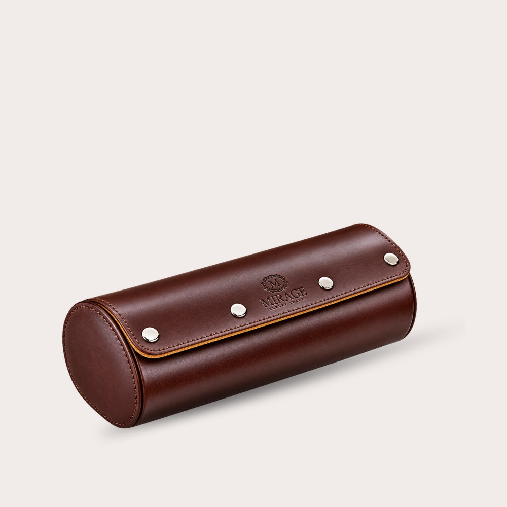 3 Watch Travel Case Vegan Leather Watch Roll (Espresso Brown)